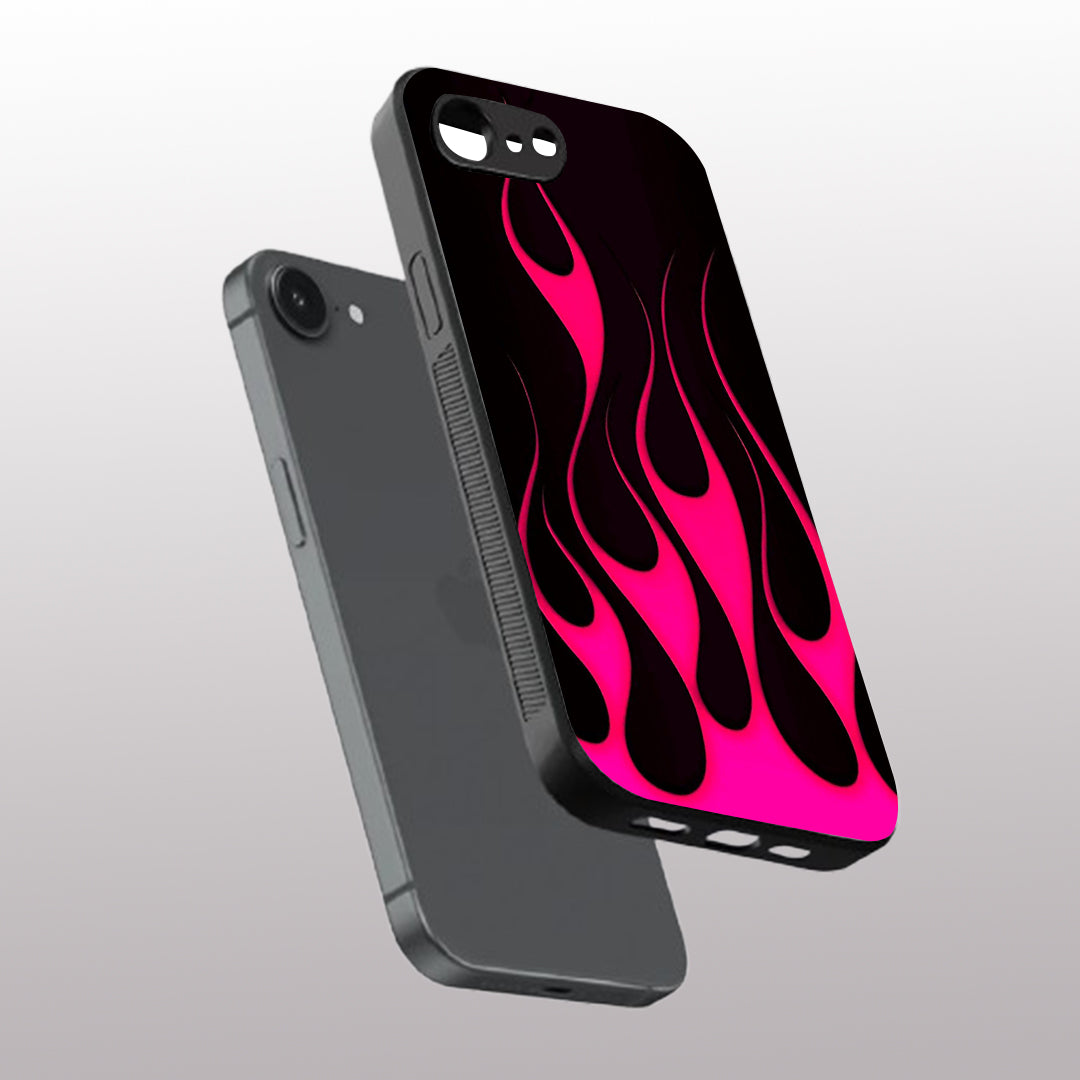 Y2k Black & Hot Pink Flames pattern phone case for iphone 16E | Glass case