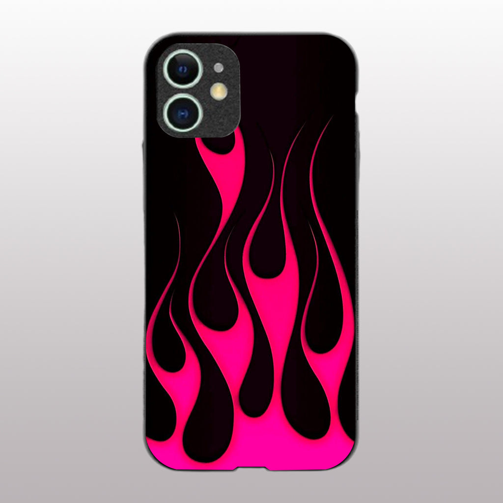 Y2k Black & Hot Pink Flames pattern phone case for iphone 12 |Glass case