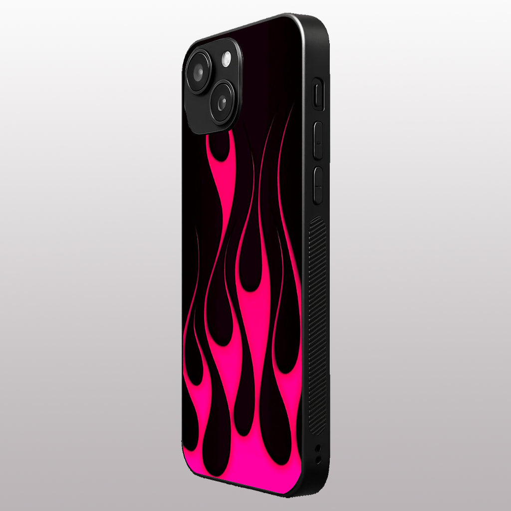 Y2k Black & Hot Pink Flames pattern phone case for iphone 14 | Glass case