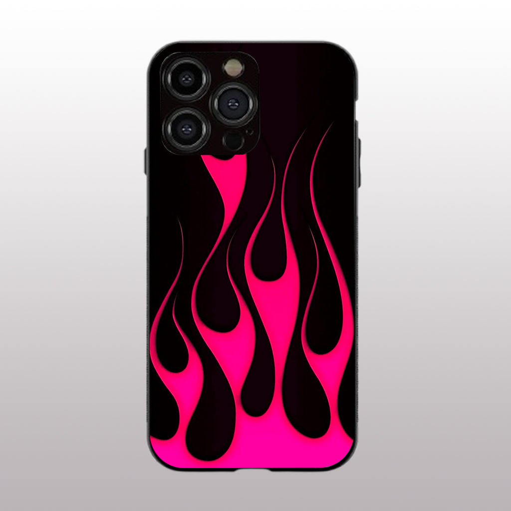Y2k Black & Hot Pink Flames pattern phone case for iphone 16 pro max | Glass case