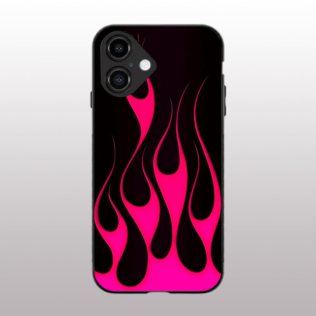 Y2k Black & Hot Pink Flames pattern phone case for iphone 16 | Glass case