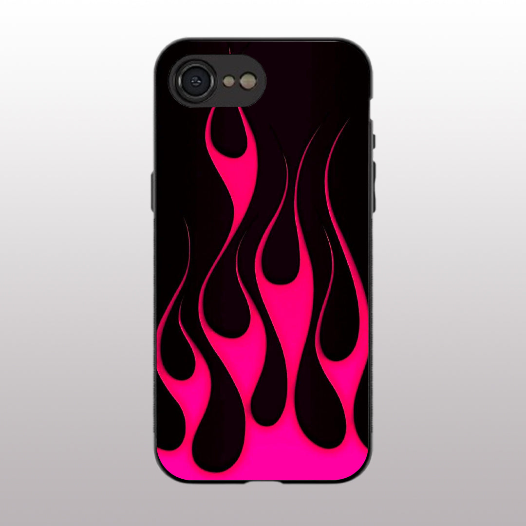 Y2k Black & Hot Pink Flames pattern phone case for iphone 16E | Glass case