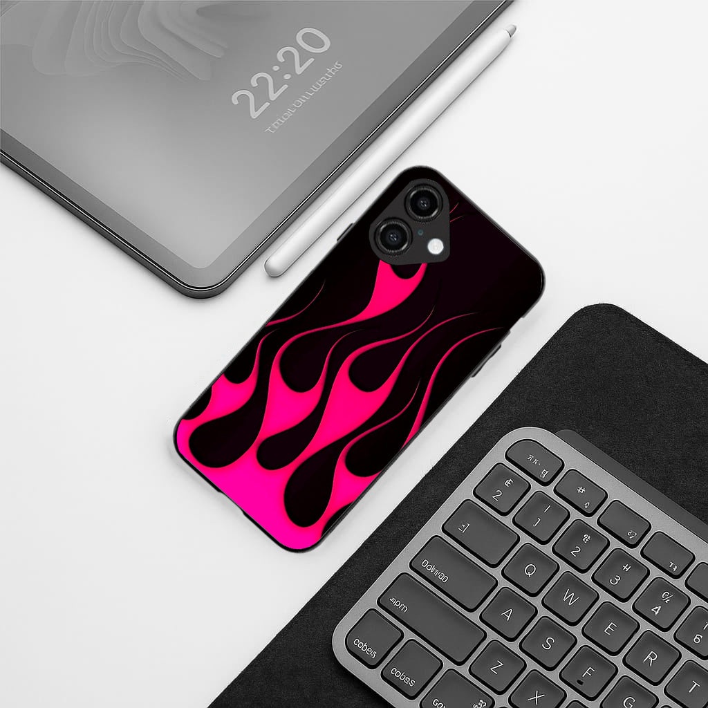 Y2k Black & Hot Pink Flames pattern phone case for iphone 16 | Glass case