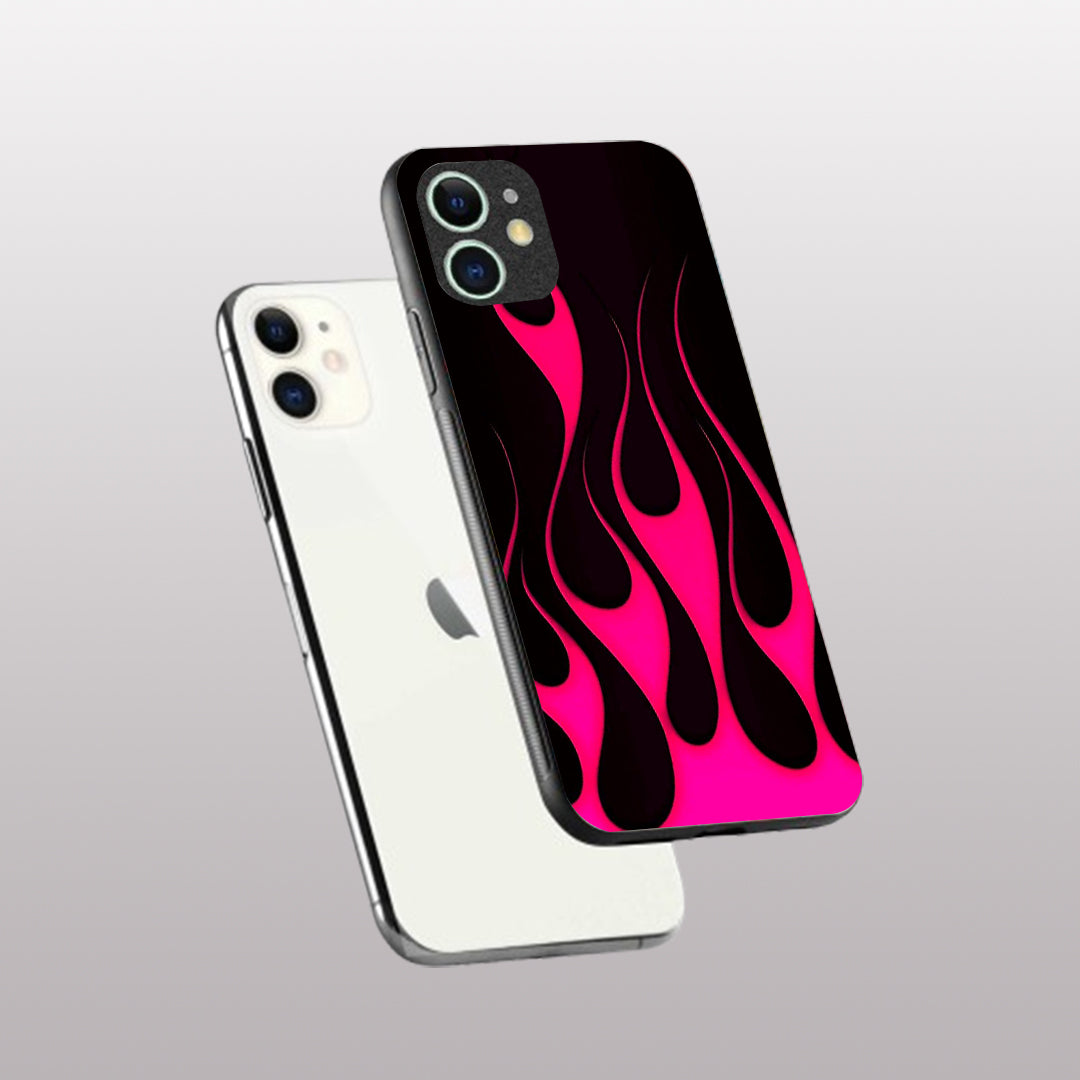 Y2k Black & Hot Pink Flames pattern phone case for iphone 11 |Glass case
