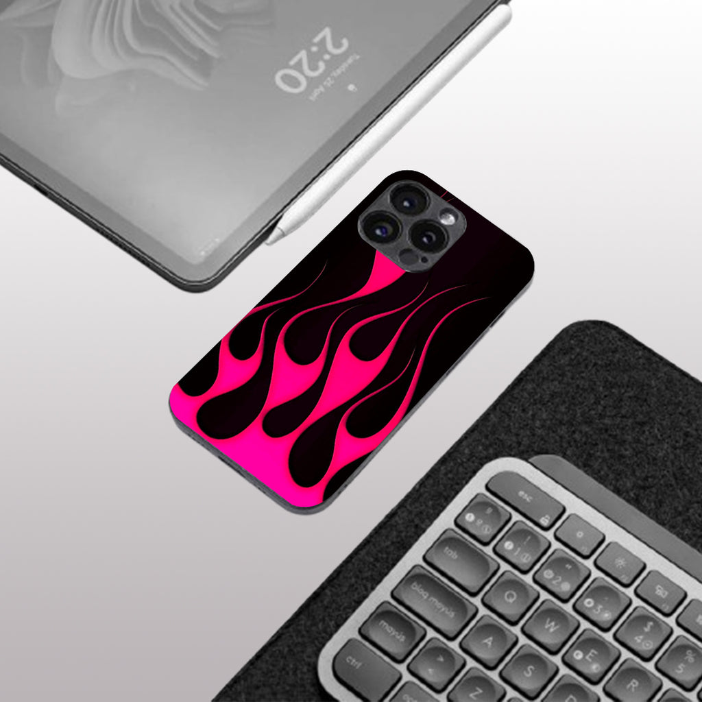 Y2k Black & Hot Pink Flames pattern phone case for iphone 15 pro | Glass case