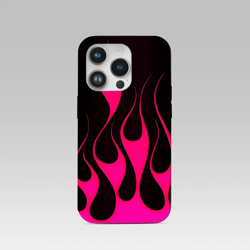 Y2k Black & Hot Pink Flames pattern phone case for iphone 16 pro |Glass case