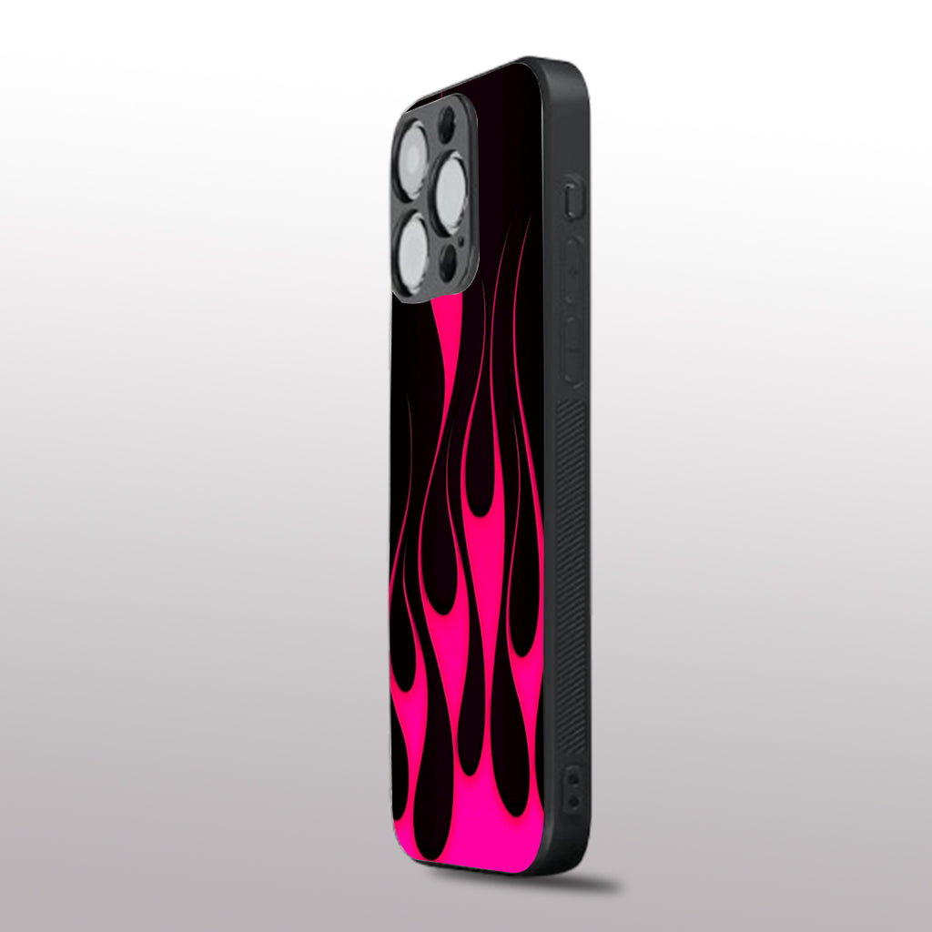 Y2k Black & Hot Pink Flames pattern phone case for iphone 16 pro |Glass case