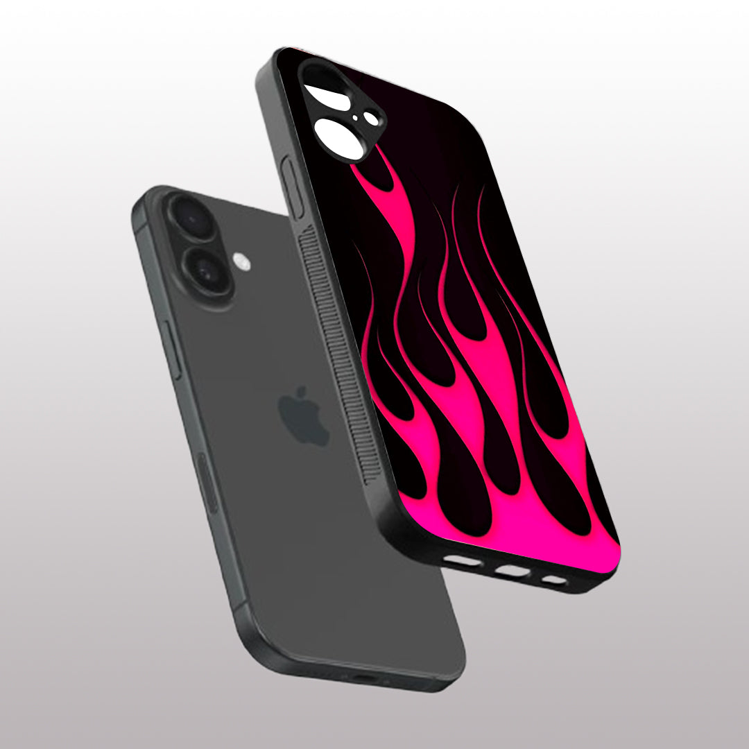 Y2k Black & Hot Pink Flames pattern phone case for iphone 16 plus | Glass case