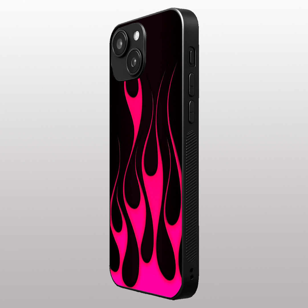 Y2k Black & Hot Pink Flames pattern phone case for iphone 15 | Glass case