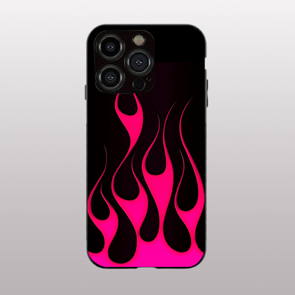 Y2k Black & Hot Pink Flames pattern phone case for iphone 13 pro | Glass case