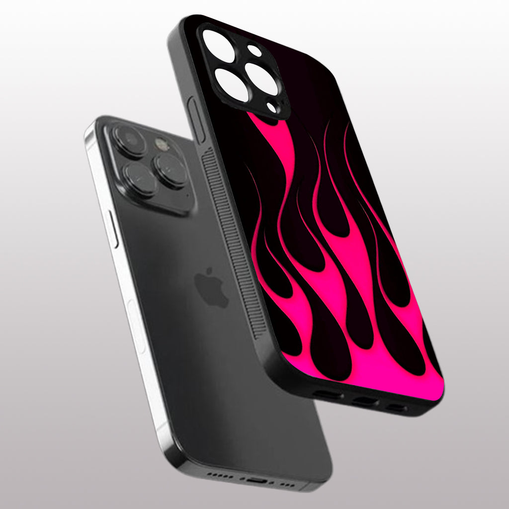 Y2k Black & Hot Pink Flames pattern phone case for iphone 16 pro |Glass case