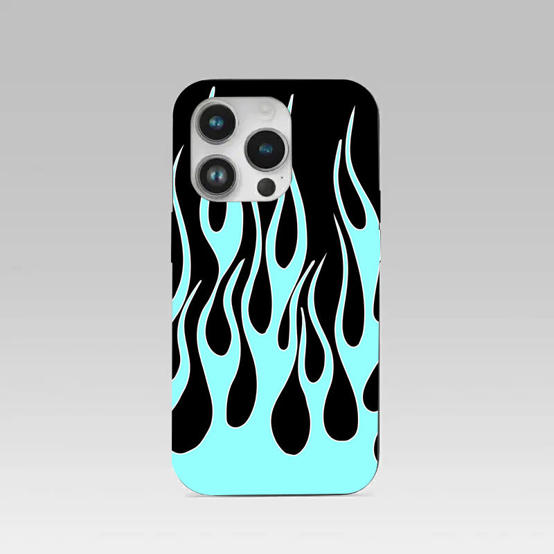 Y2k Black & Sky Blue Flames pattern phone case for iphone 16 pro | Glass case