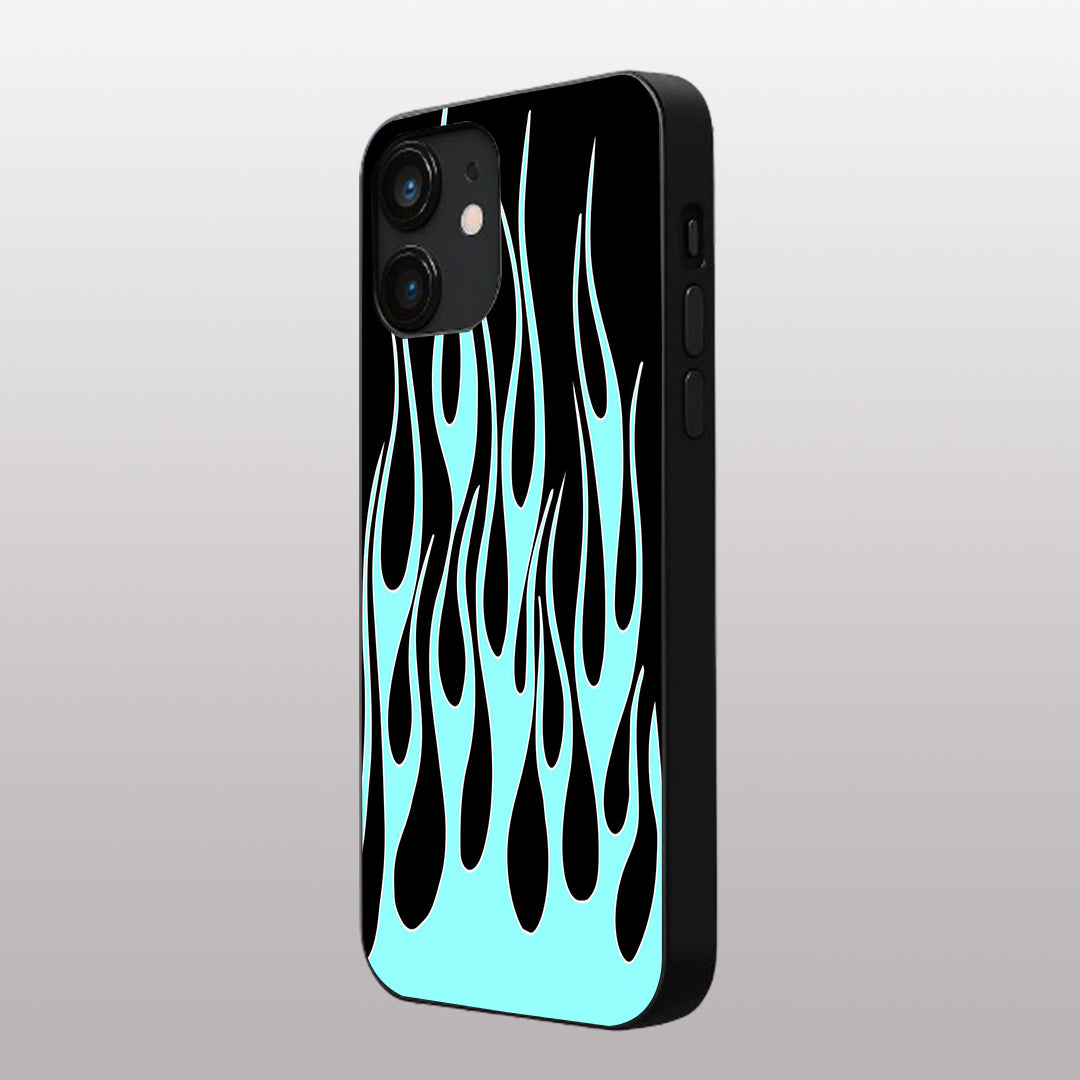 Y2k Black & Sky Blue Flames pattern phone case for iphone 12 mini | Glass case