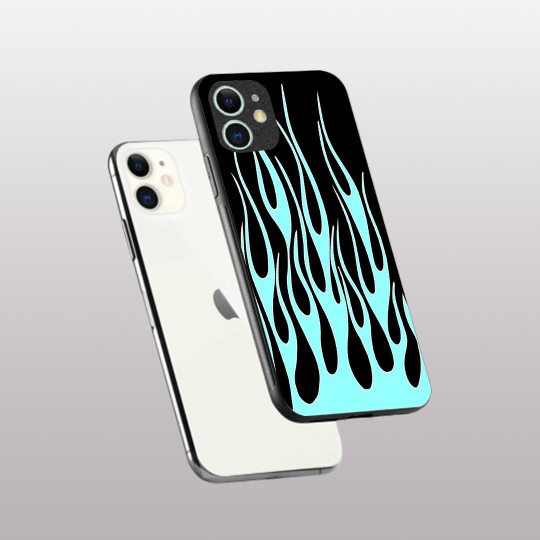 Y2k Black & Sky Blue Flames pattern phone case for iphone 12 mini | Glass case