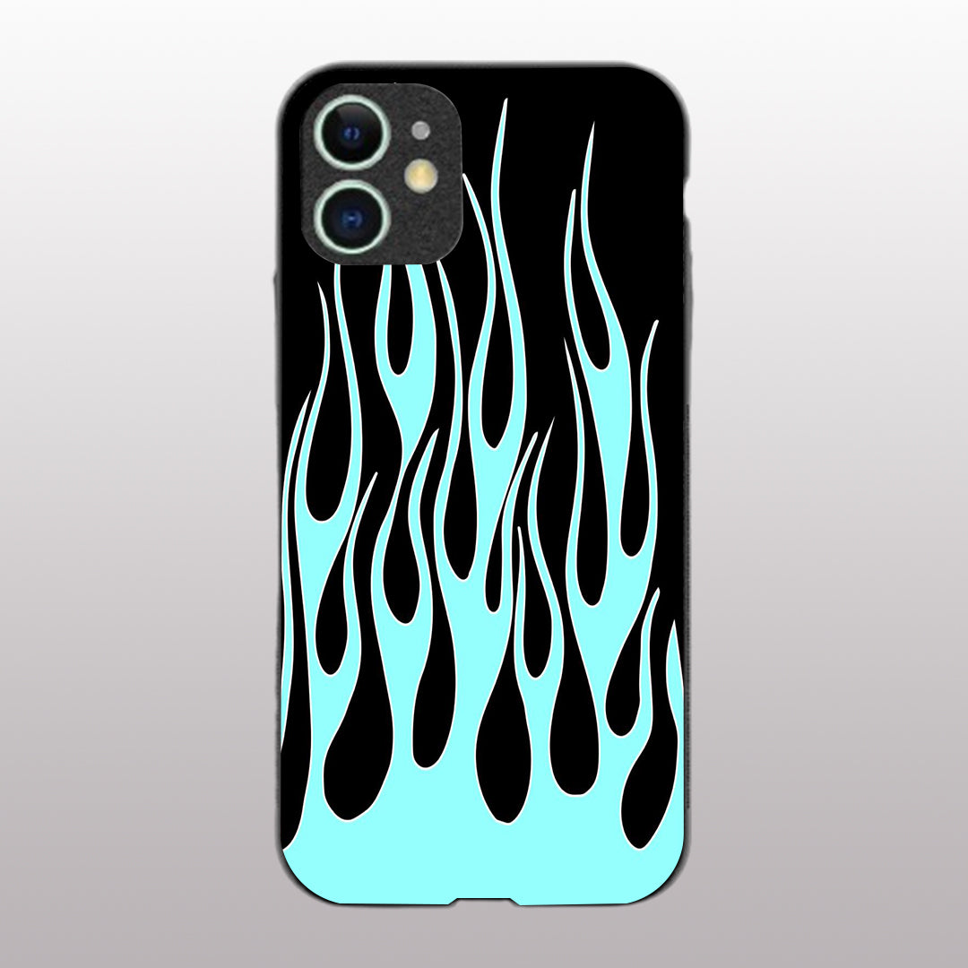 Y2k Black & Sky Blue Flames pattern phone case for iphone 12|Glass case