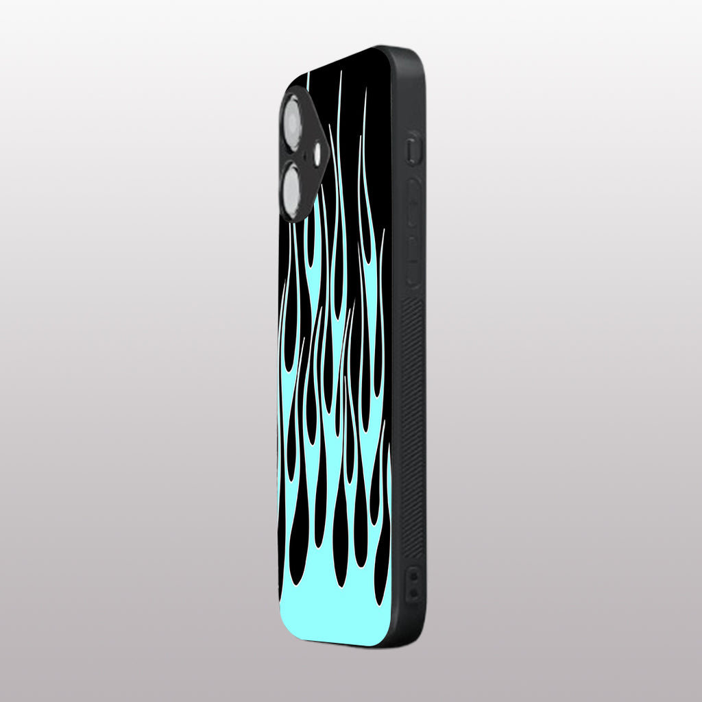 Y2k Black & Sky Blue Flames pattern phone case for iphone 16 plus | Glass case