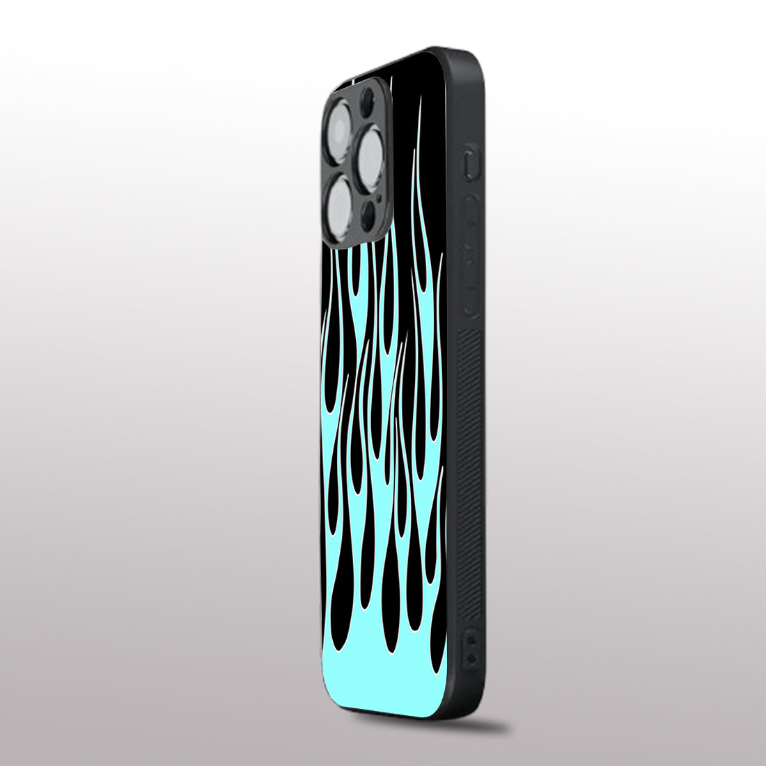 Y2k Black & Sky Blue Flames pattern phone case for iphone 11 pro|Glass case