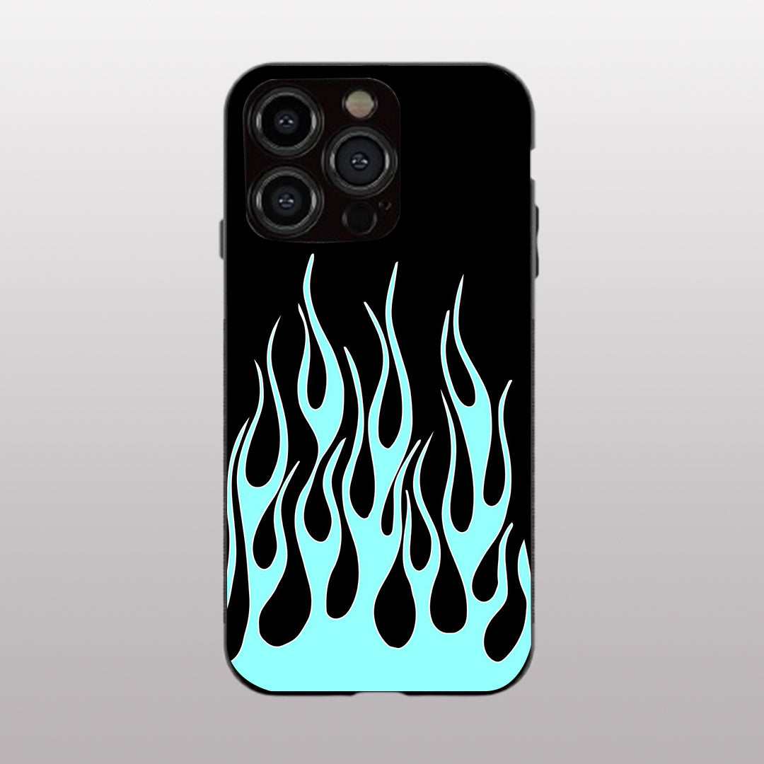 Y2k Black & Sky Blue Flames pattern phone case for iphone 12 pro max | Glass  case
