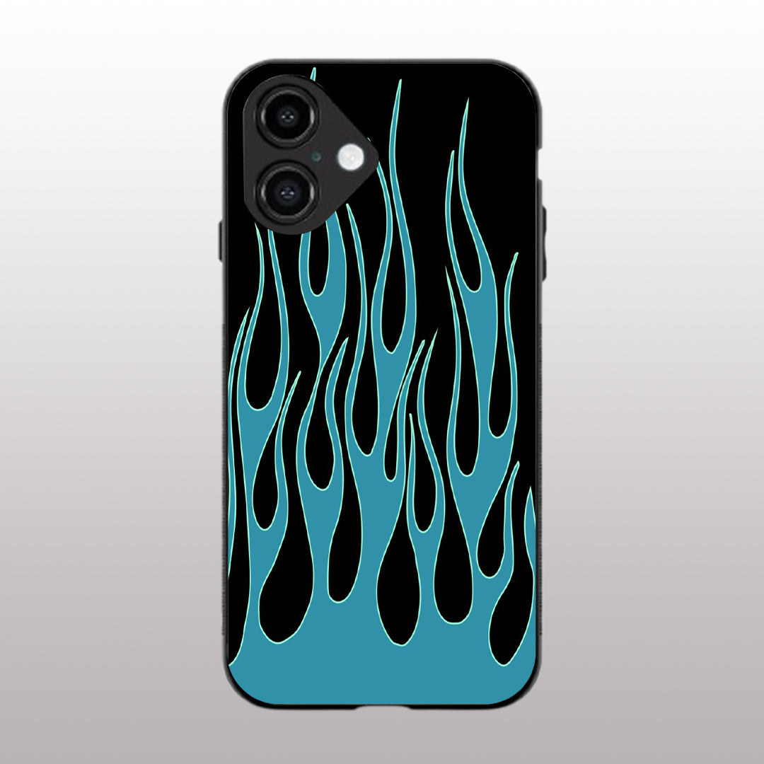 Y2k Blue Flames pattern phone case for iphone 16 | Glass case