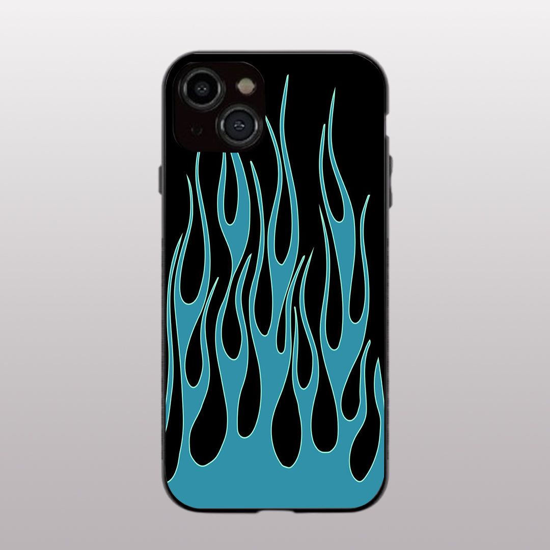 Y2k Blue Flames pattern phone case for iphone 14 plus | Glass case
