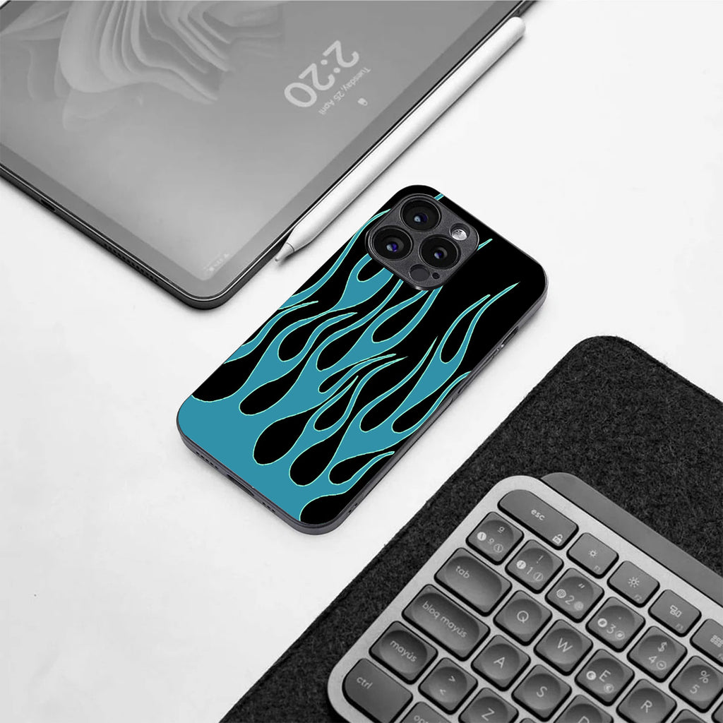 Y2k Blue Flames pattern phone case for iphone 13 pro | Glass case