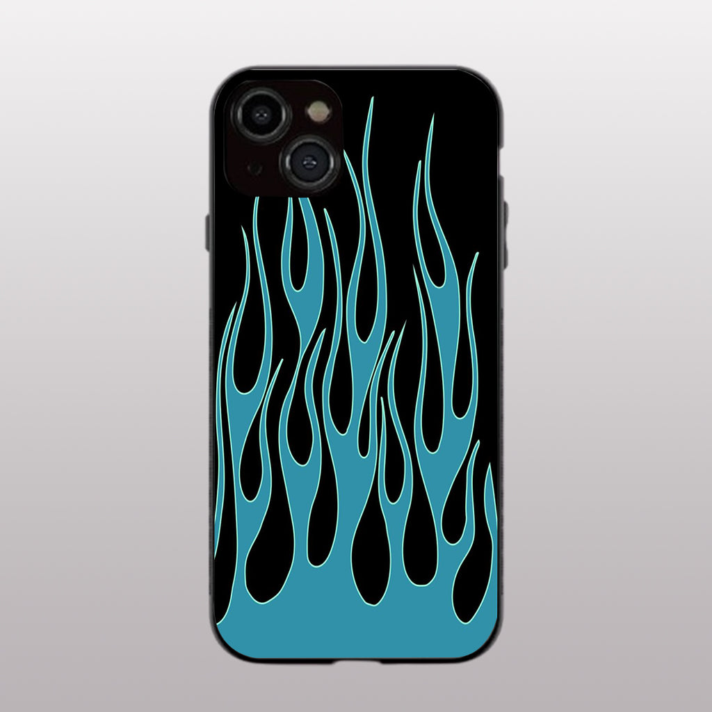 Y2k Blue Flames pattern phone case for iphone 15 | Glass case
