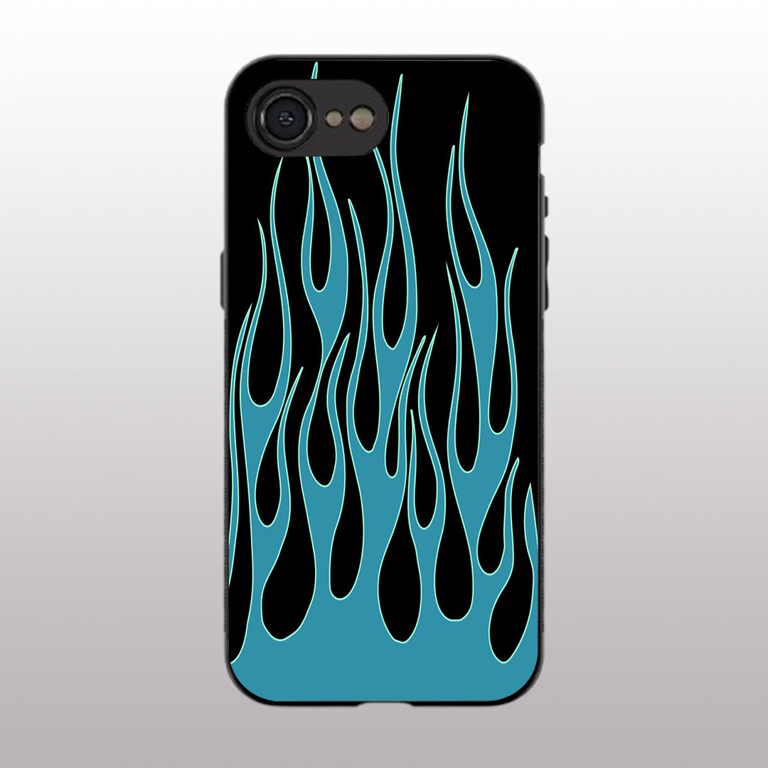 Y2k Blue Flames pattern phone case for iphone 16 E | Glass case