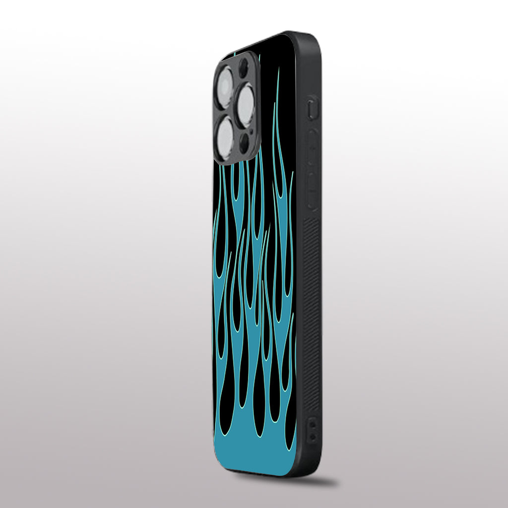 Y2k Blue Flames pattern phone case for iphone 16 pro | Glass case