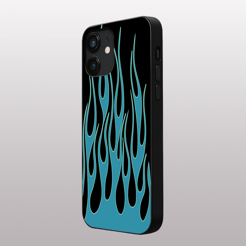 Y2k Blue Flames pattern phone case for iphone 12 mini | Glass case