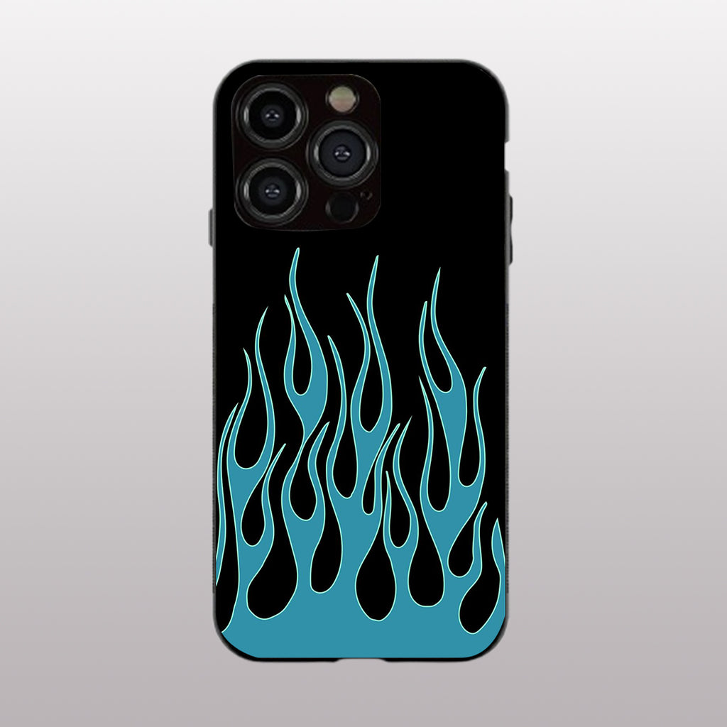 Y2k Blue Flames pattern phone case for iphone 11 pro max |Glass case