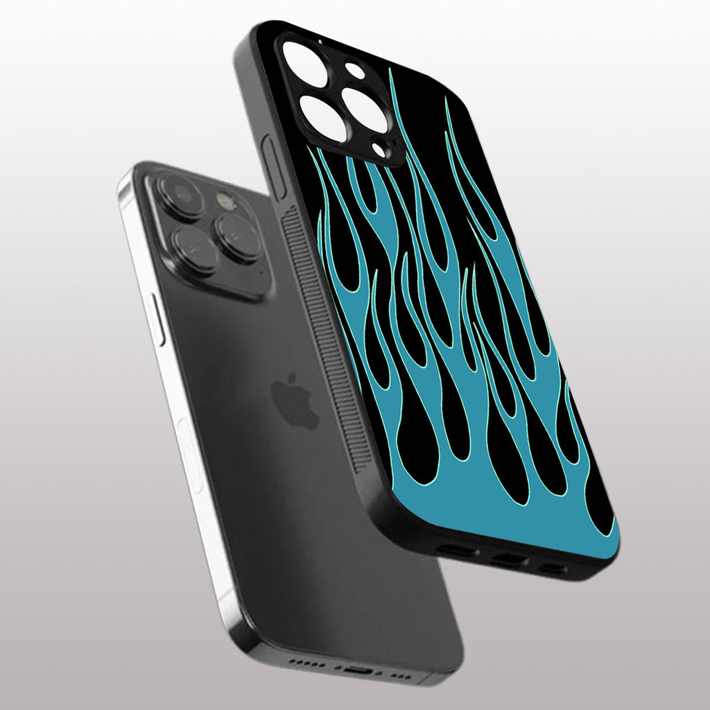 Y2k Blue Flames pattern phone case for iphone 12 pro |Glass case