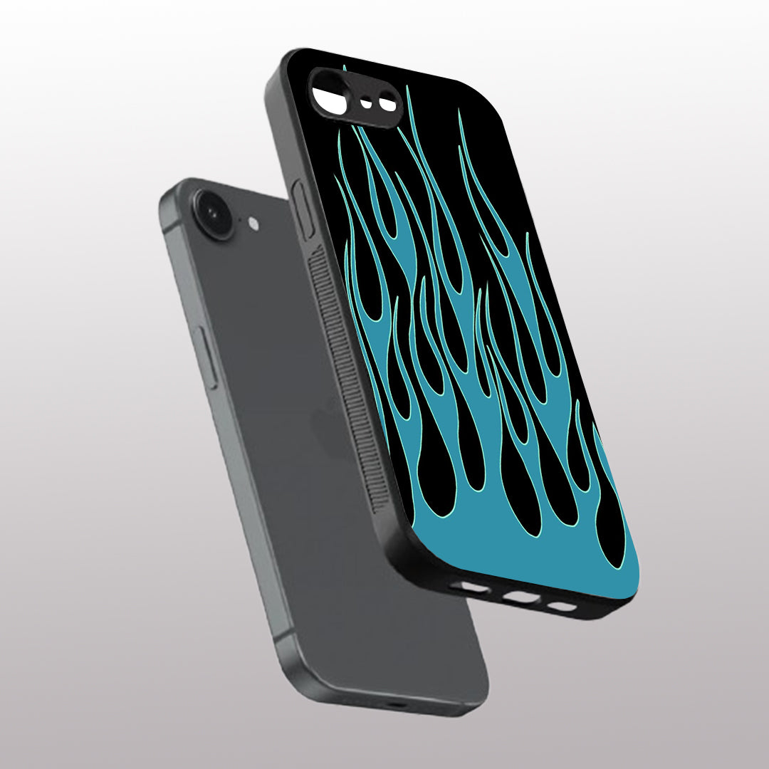 Y2k Blue Flames pattern phone case for iphone 16 E | Glass case