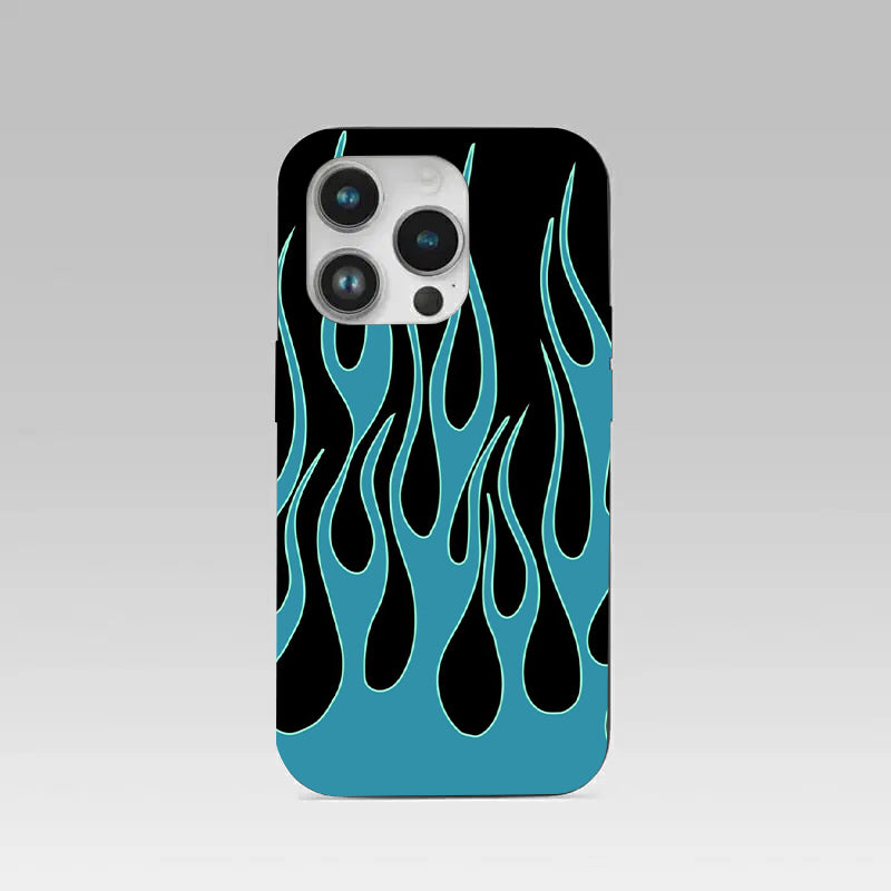 Y2k Blue Flames pattern phone case for iphone 16 pro | Glass case