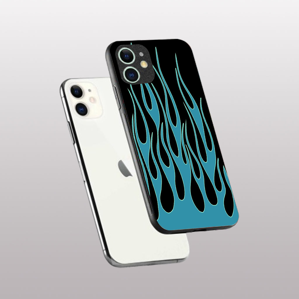 Y2k Blue Flames pattern phone case for iphone 12 mini | Glass case