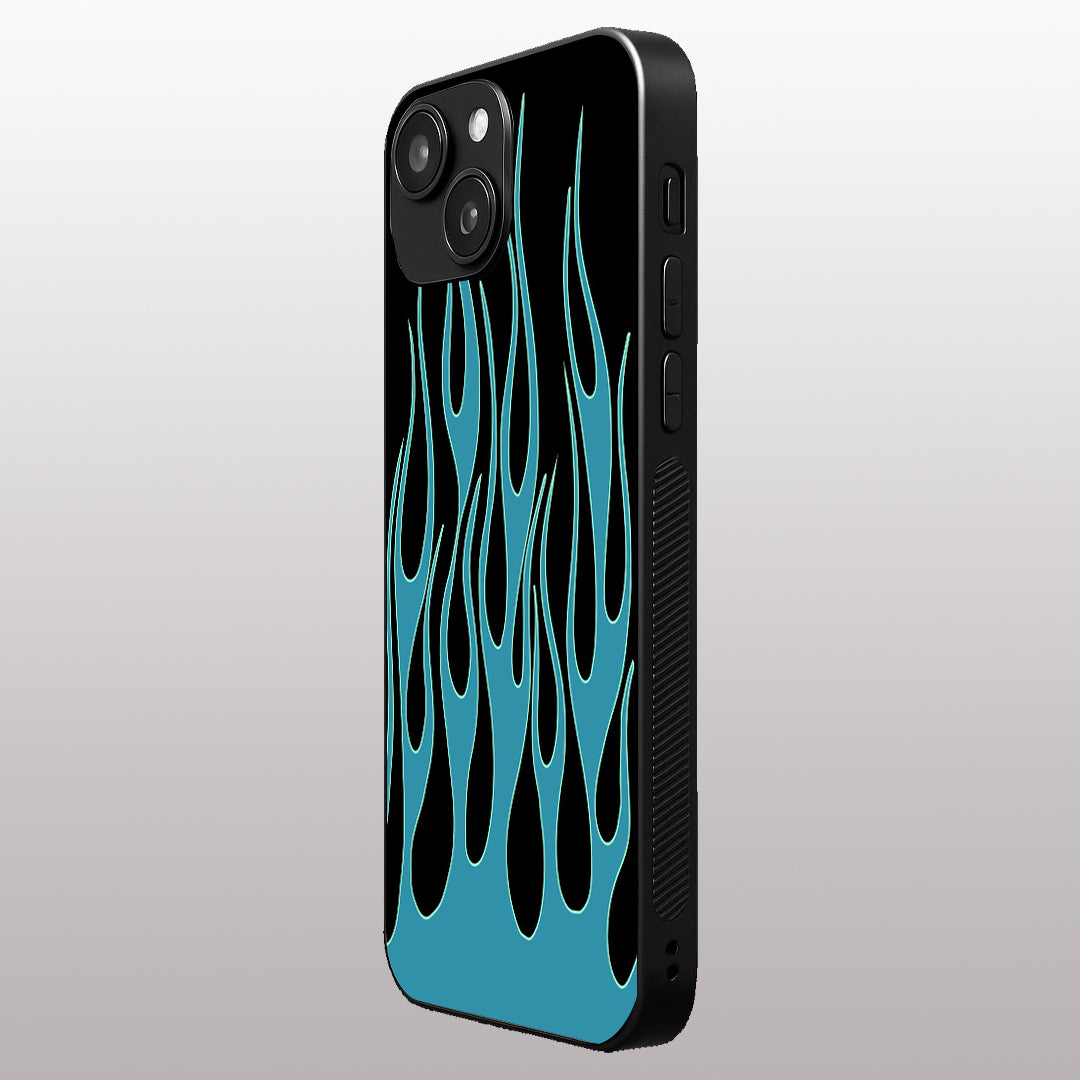 Y2k Blue Flames pattern phone case for iphone 14 |Glass case