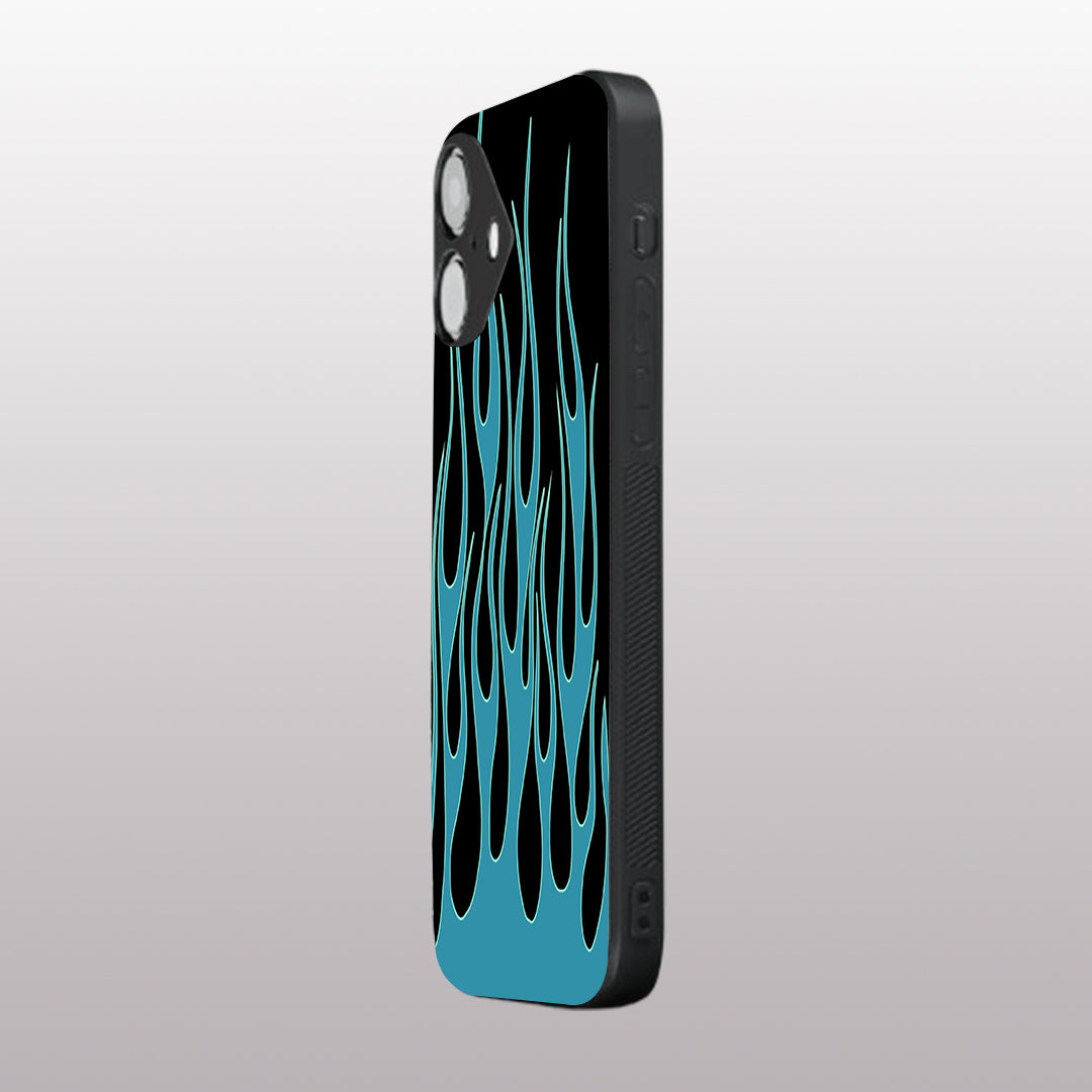 Y2k Blue Flames pattern phone case for iphone 16 | Glass case