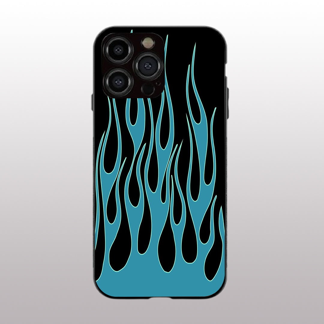 Y2k Blue Flames pattern phone case for iphone 14 pro max | Glass case