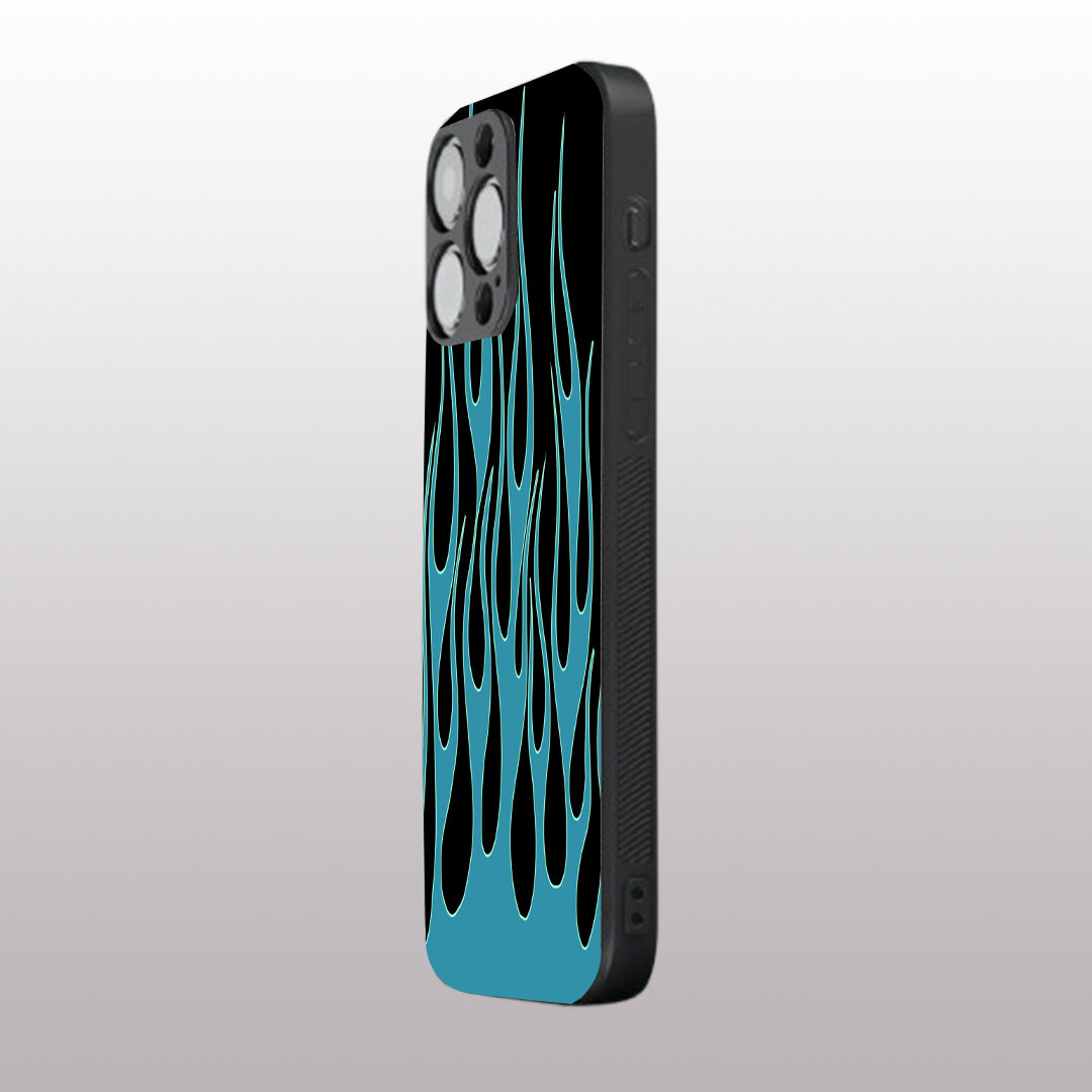 Y2k Blue Flames pattern phone case for iphone 16 pro max | Glass case