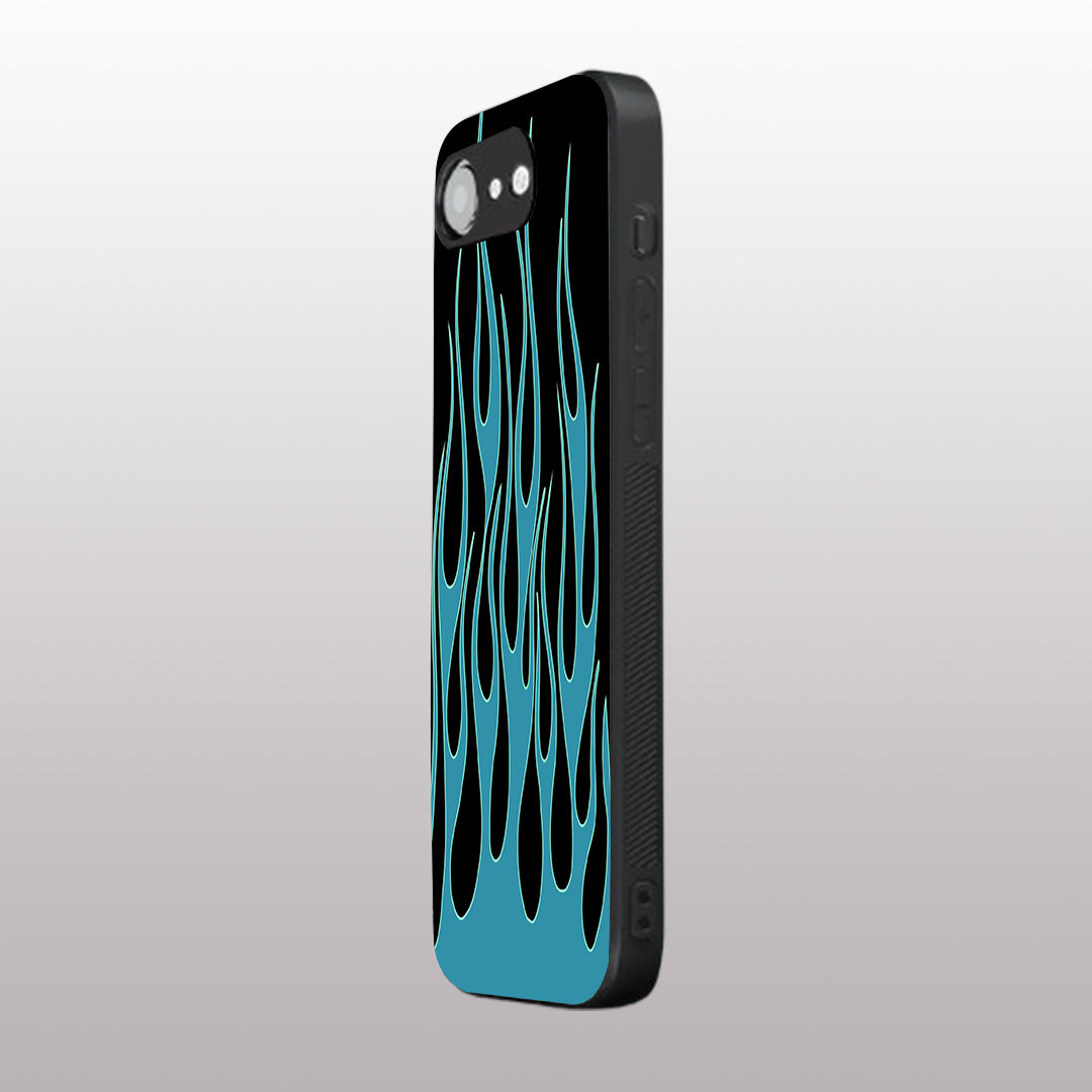 Y2k Blue Flames pattern phone case for iphone 16 E | Glass case