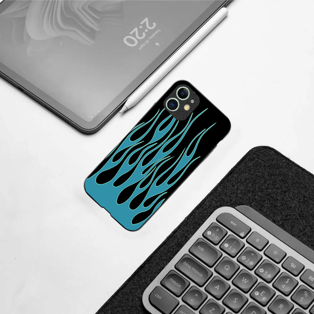 Y2k Blue Flames pattern phone case for iphone 11 | Glass case