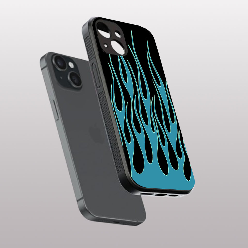 Y2k Blue Flames pattern phone case for iphone 13 mini | Glass case