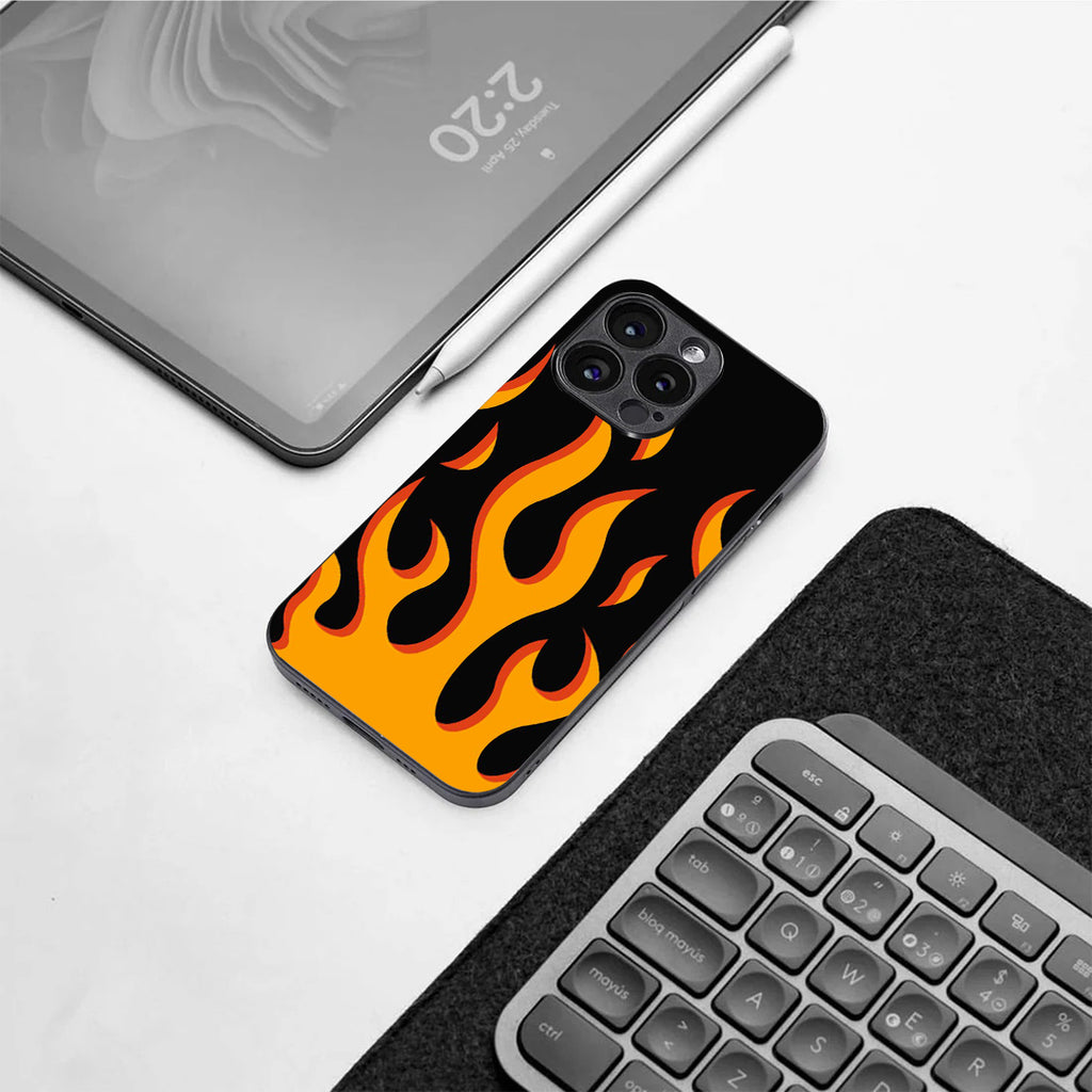Y2k Fire Flames pattern phone case for iphone 14 pro | Glass case