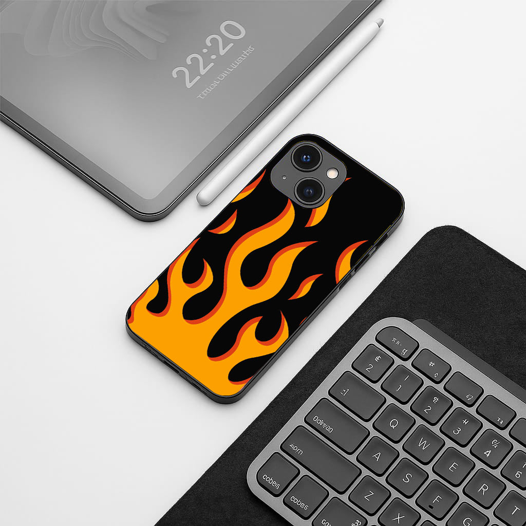 Y2k Fire Flames pattern phone case for iphone 14 | Glass case