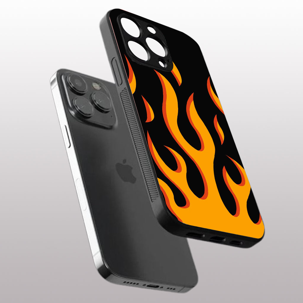 Y2k Fire Flames pattern phone case for iphone 16 pro | Glass case
