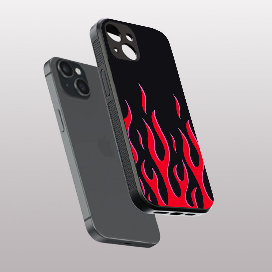 Y2k Red Flames pattern phone case for iphone 14 |Glass case