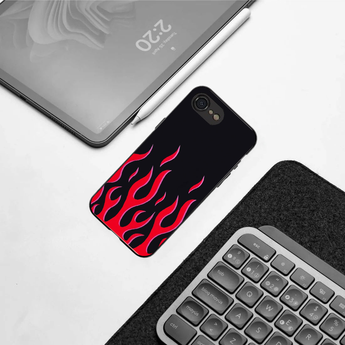Y2k Red Flames pattern phone case  for iphone 16E | Glass case