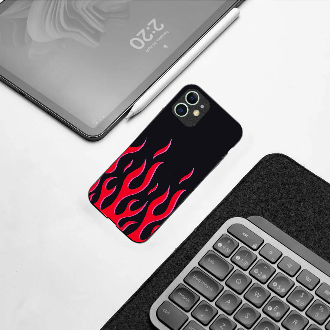 Y2k Red Flames pattern phone case for iphone 12 mini | Glass case