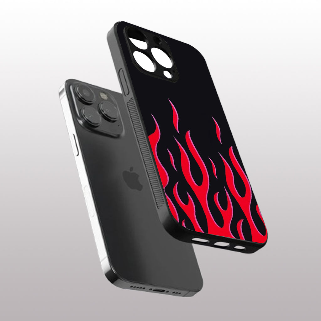 Y2k Red Flames pattern phone case for iphone 16 pro max | Glass case