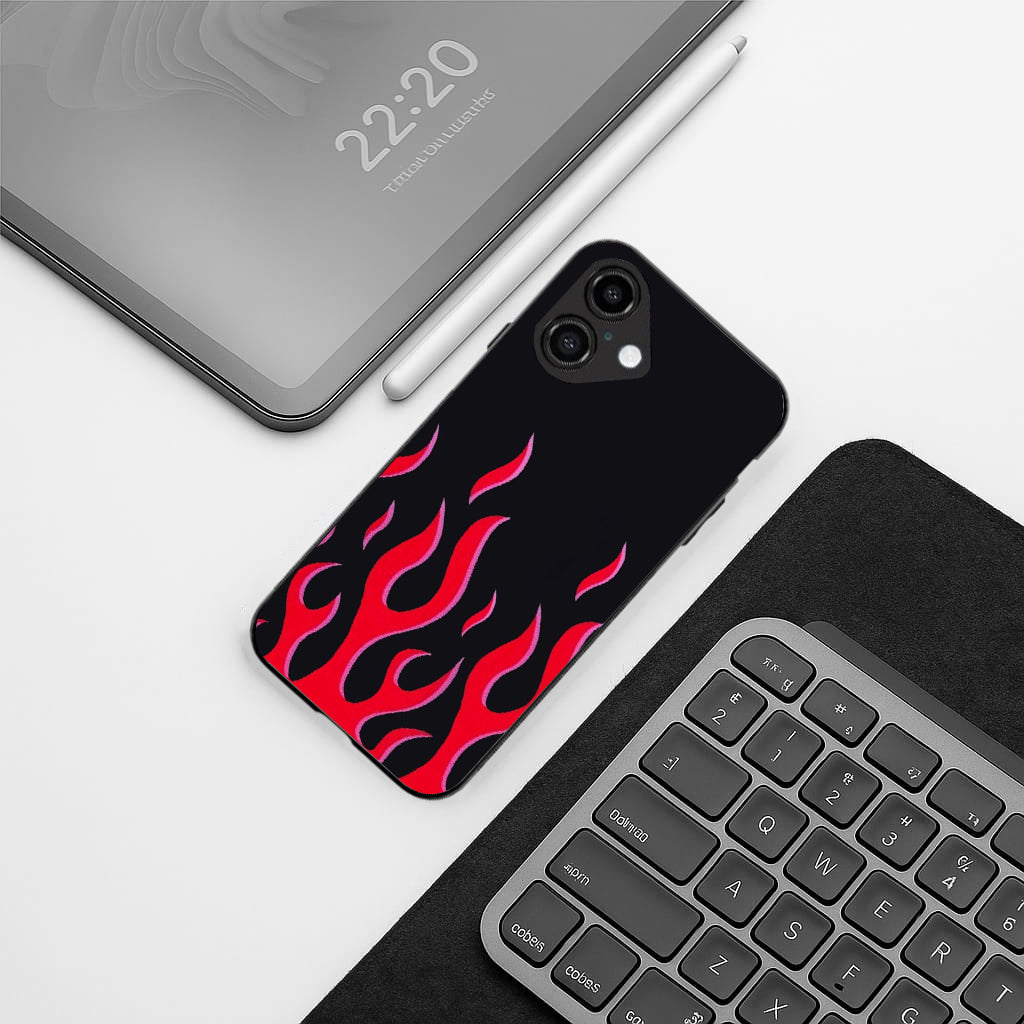 Y2k Red Flames pattern phone case for iphone 16 plus | Glass case