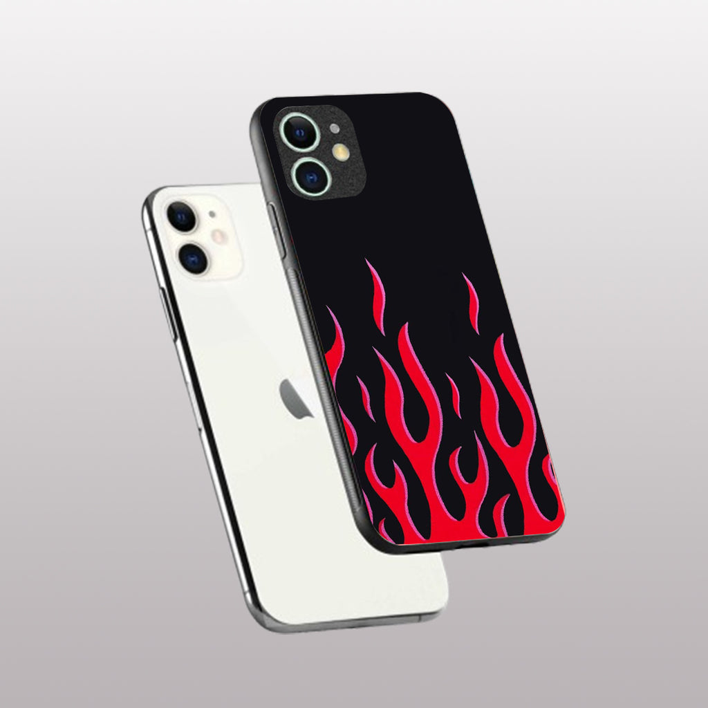 Y2k Red Flames pattern phone case for iphone 12 |Glass case